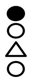 A four-row notation experiment using a filled circle, hollow circles, and a triangle