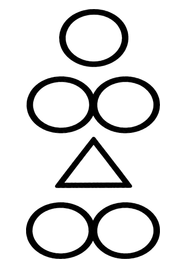 A four-row notation experiment using hollow circles, paired circles, and a triangle